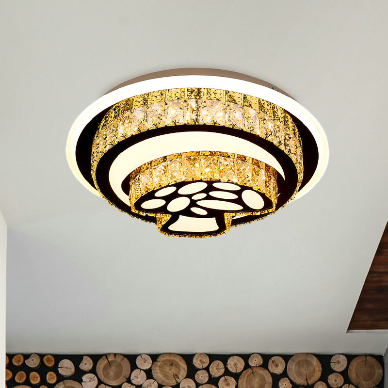 Modern LED Flush Mount Ceiling Light with Crystal Inlaid Loving Heart, Flower, and Mushroom Design - 2-Tier, Chrome Finish