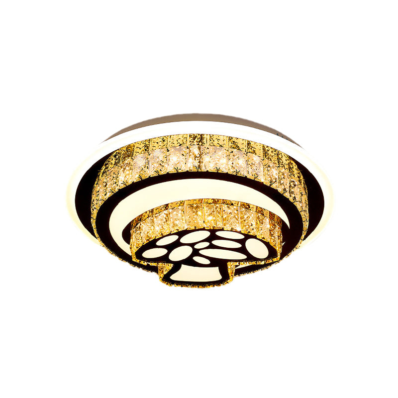 Modern LED Flush Mount Ceiling Light with Crystal Inlaid Loving Heart, Flower, and Mushroom Design - 2-Tier, Chrome Finish