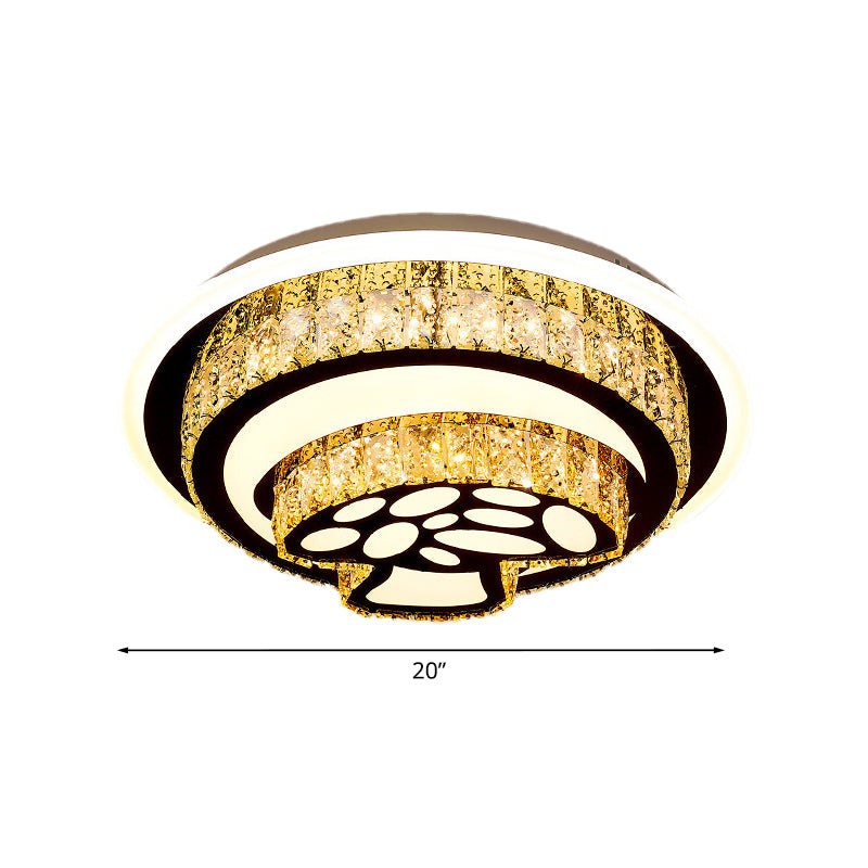 Modern LED Flush Mount Ceiling Light with Crystal Inlaid Loving Heart, Flower, and Mushroom Design - 2-Tier, Chrome Finish