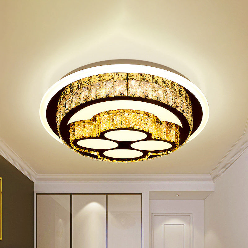 Modern LED Flush Mount Ceiling Light with Crystal Inlaid Loving Heart, Flower, and Mushroom Design - 2-Tier, Chrome Finish