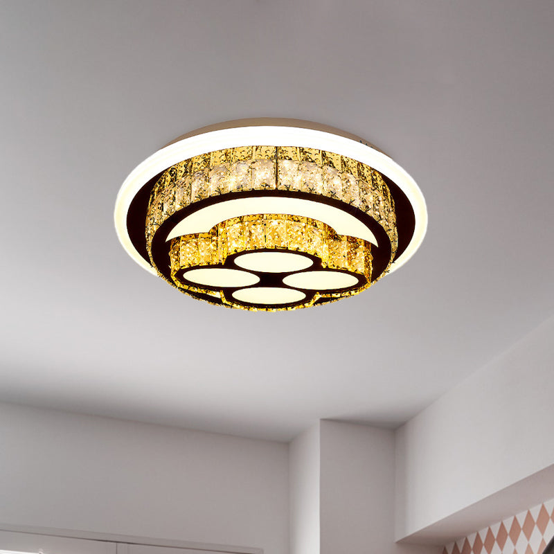 Modern LED Flush Mount Ceiling Light with Crystal Inlaid Loving Heart, Flower, and Mushroom Design - 2-Tier, Chrome Finish