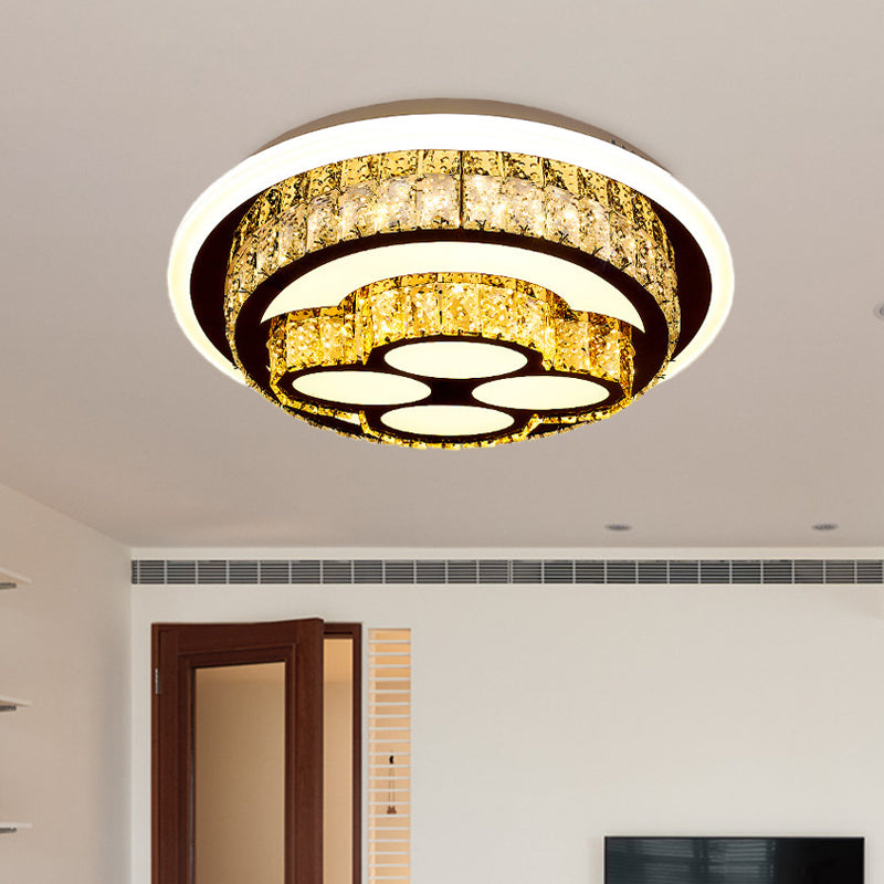 Modern LED Flush Mount Ceiling Light with Crystal Inlaid Loving Heart, Flower, and Mushroom Design - 2-Tier, Chrome Finish