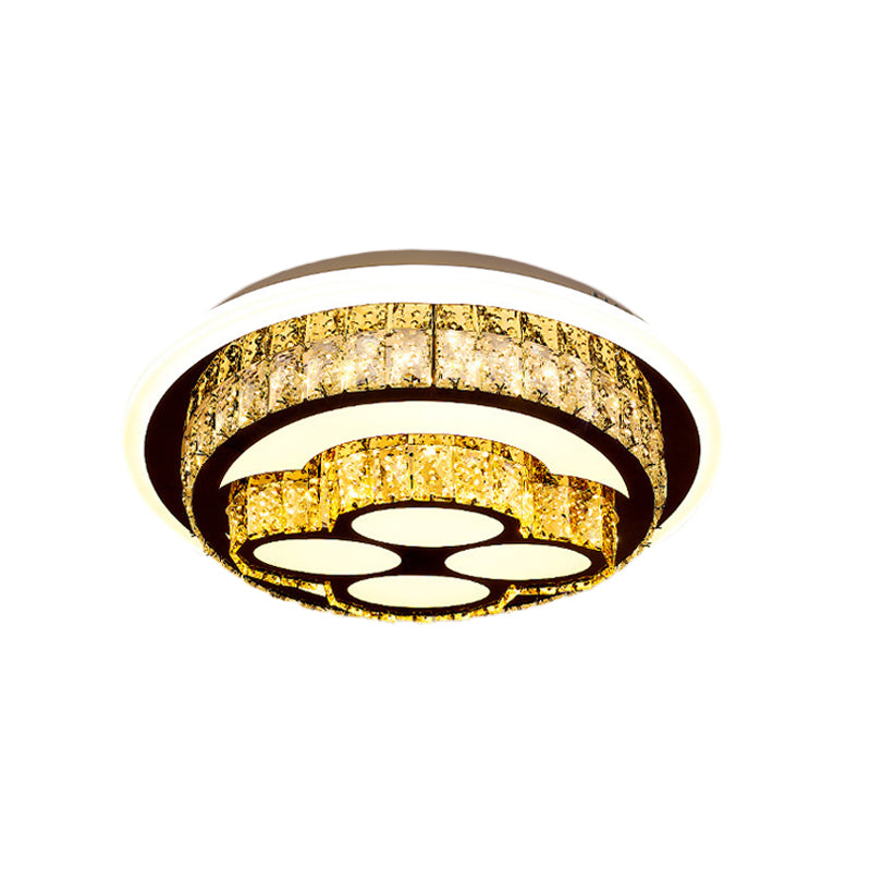 Modern LED Flush Mount Ceiling Light with Crystal Inlaid Loving Heart, Flower, and Mushroom Design - 2-Tier, Chrome Finish