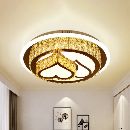Modern LED Flush Mount Ceiling Light with Crystal Inlaid Loving Heart, Flower, and Mushroom Design - 2-Tier, Chrome Finish