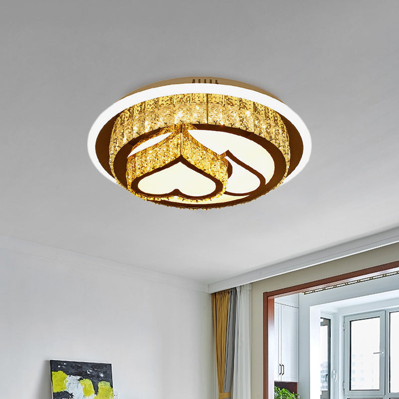 Modern LED Flush Mount Ceiling Light with Crystal Inlaid Loving Heart, Flower, and Mushroom Design - 2-Tier, Chrome Finish