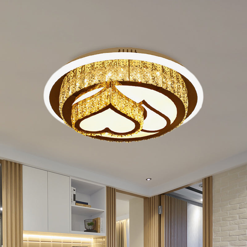 Modern LED Flush Mount Ceiling Light with Crystal Inlaid Loving Heart, Flower, and Mushroom Design - 2-Tier, Chrome Finish