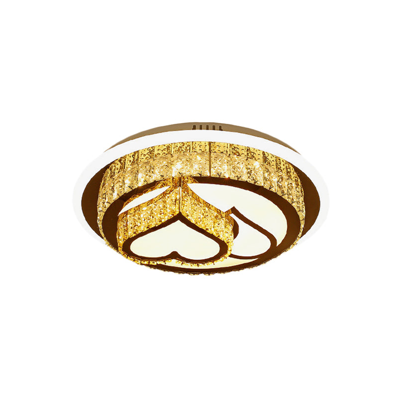 Modern LED Flush Mount Ceiling Light with Crystal Inlaid Loving Heart, Flower, and Mushroom Design - 2-Tier, Chrome Finish