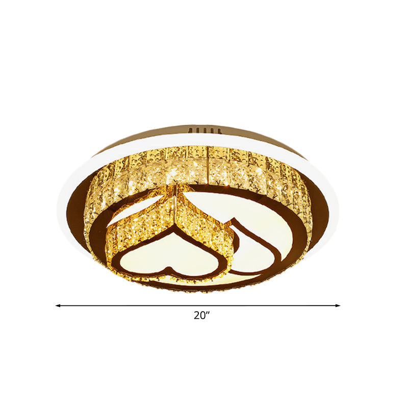 Modern LED Flush Mount Ceiling Light with Crystal Inlaid Loving Heart, Flower, and Mushroom Design - 2-Tier, Chrome Finish