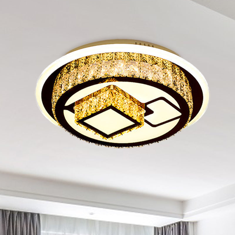 Modern LED Flush Mount Ceiling Light with Crystal Inlaid Loving Heart, Flower, and Mushroom Design - 2-Tier, Chrome Finish