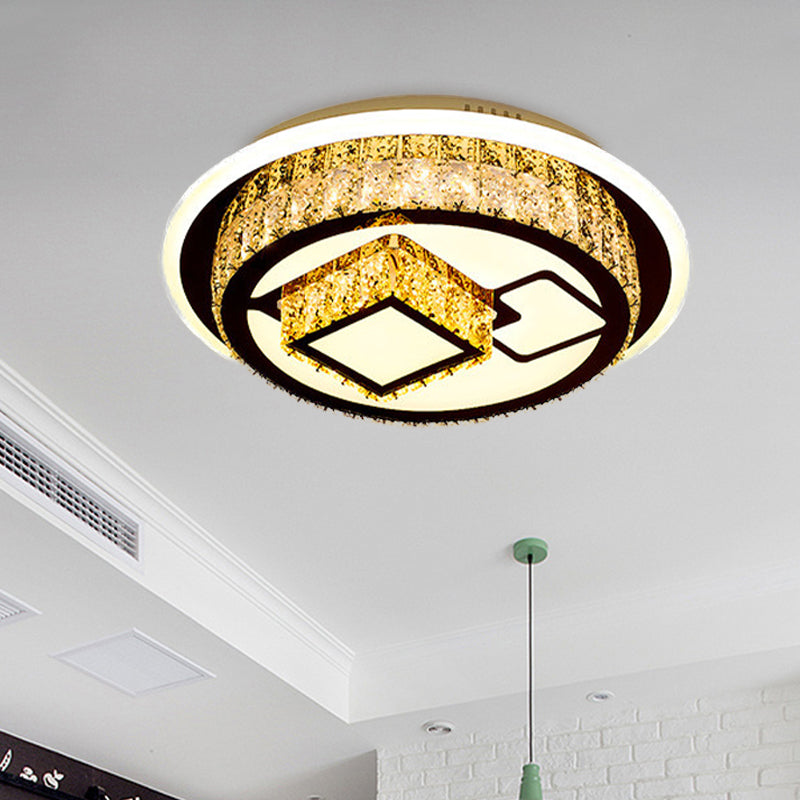 Modern LED Flush Mount Ceiling Light with Crystal Inlaid Loving Heart, Flower, and Mushroom Design - 2-Tier, Chrome Finish