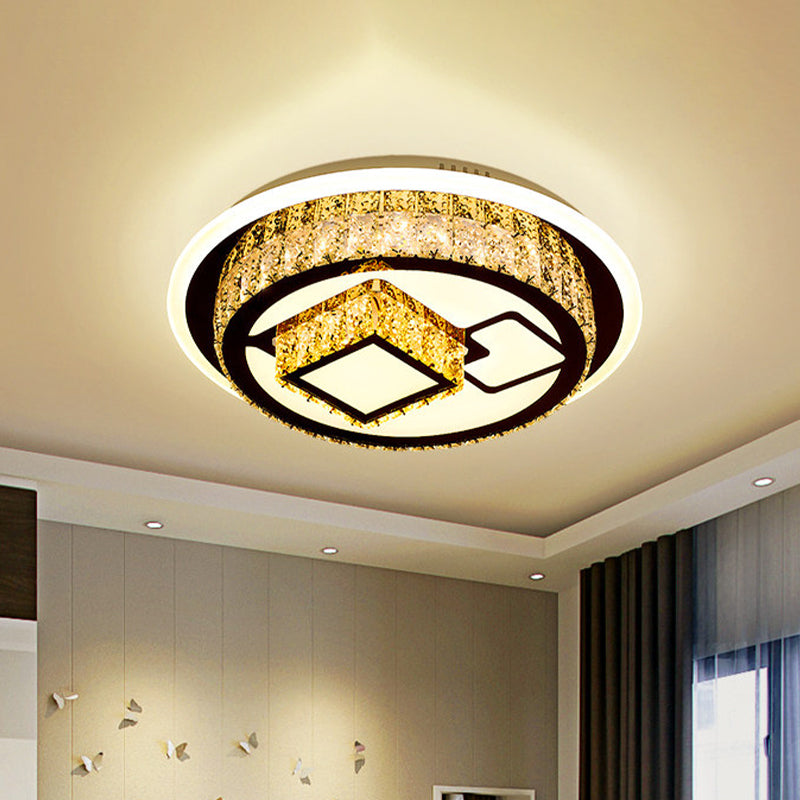 Modern LED Flush Mount Ceiling Light with Crystal Inlaid Loving Heart, Flower, and Mushroom Design - 2-Tier, Chrome Finish