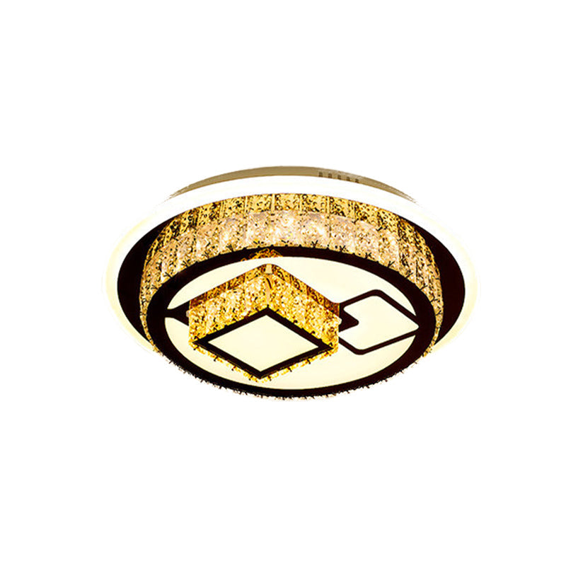 Modern LED Flush Mount Ceiling Light with Crystal Inlaid Loving Heart, Flower, and Mushroom Design - 2-Tier, Chrome Finish