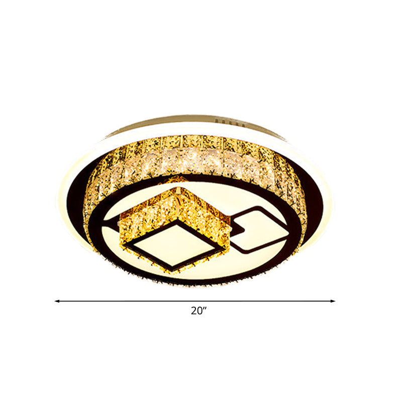 Modern LED Flush Mount Ceiling Light with Crystal Inlaid Loving Heart, Flower, and Mushroom Design - 2-Tier, Chrome Finish