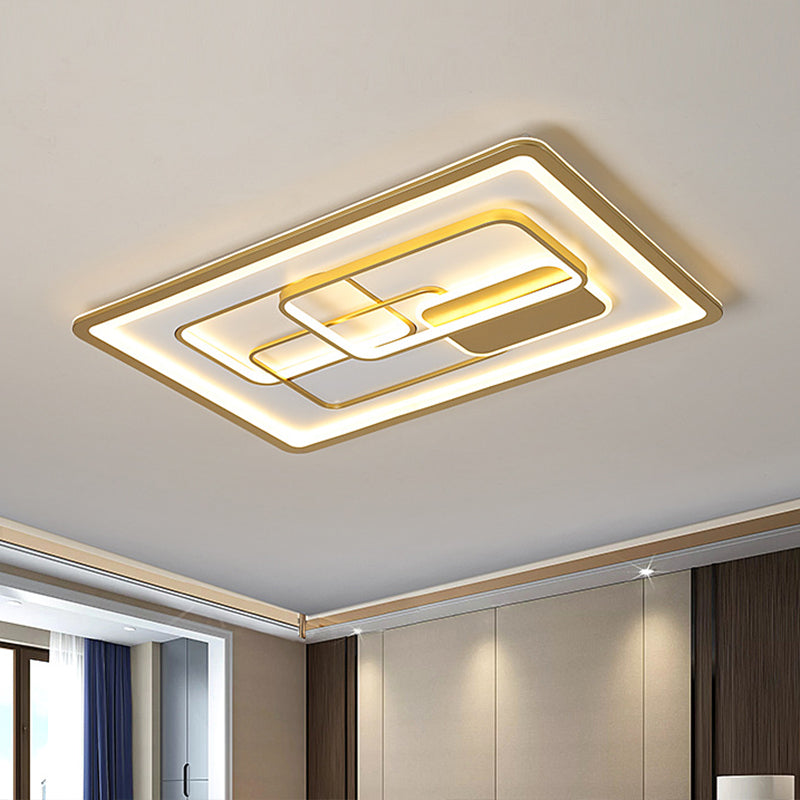 Modernist Gold LED Flush Mount Light Fixture - Rectangle Metallic Flush Lamp, 35.5"/43" Long, White/Warm Light