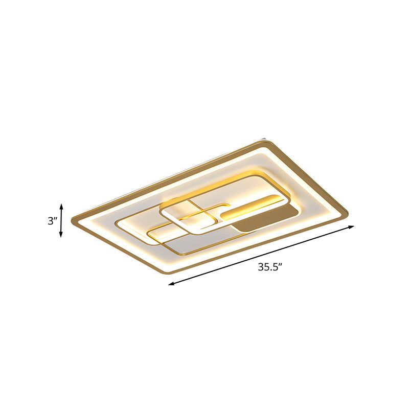 Modernist Gold LED Flush Mount Light Fixture - Rectangle Metallic Flush Lamp, 35.5"/43" Long, White/Warm Light
