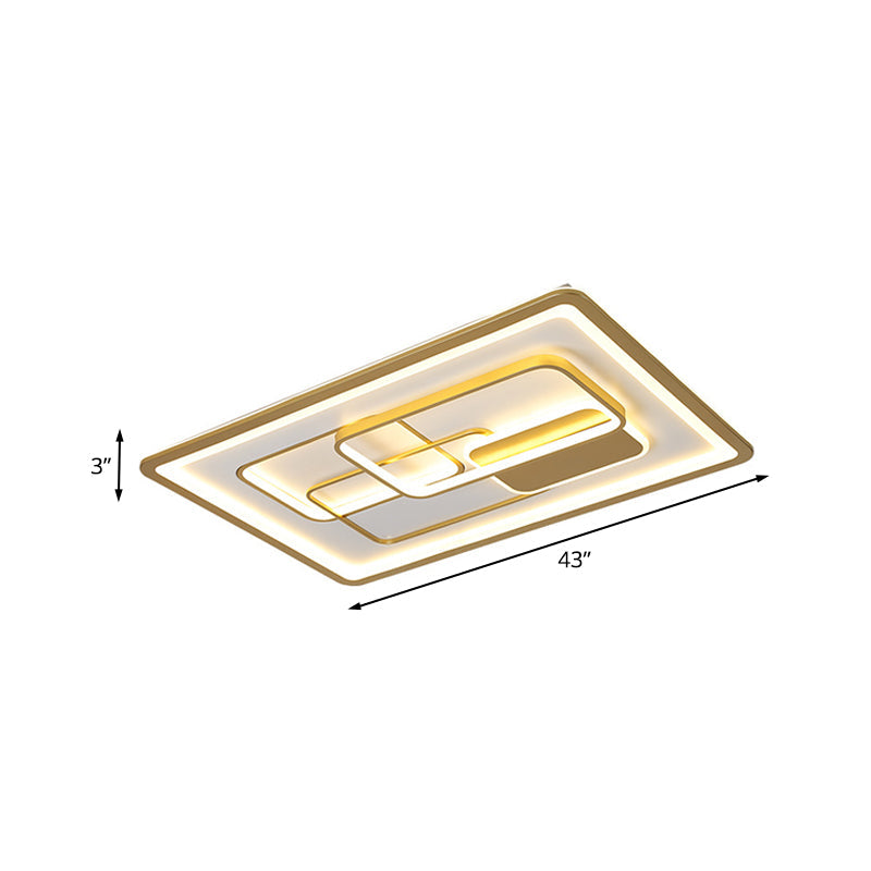 Modernist Gold LED Flush Mount Light Fixture - Rectangle Metallic Flush Lamp, 35.5"/43" Long, White/Warm Light