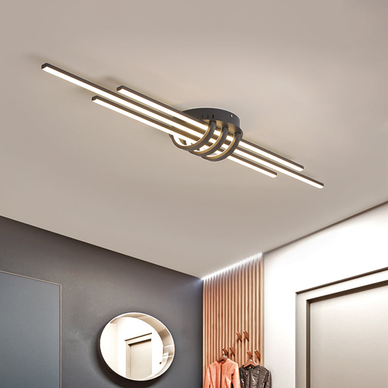 Modern Slim Linear Flush Light Fixture - White/Black LED Acrylic Ceiling Lamp