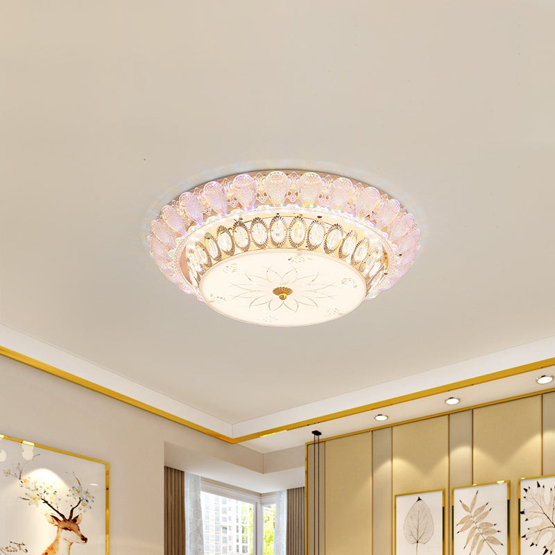 Crystal-Embedded LED Flush Mount Ceiling Light in Gold - Classic Bowl Design