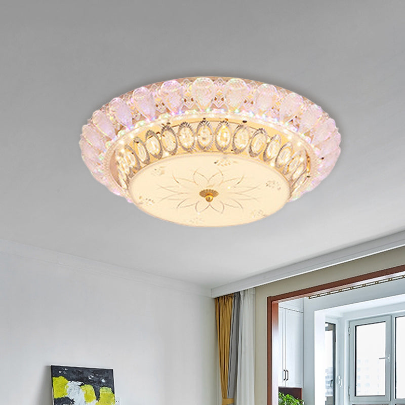 Crystal-Embedded LED Flush Mount Ceiling Light in Gold - Classic Bowl Design