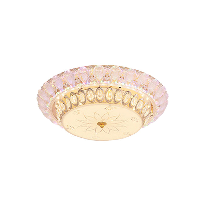 Crystal-Embedded LED Flush Mount Ceiling Light in Gold - Classic Bowl Design