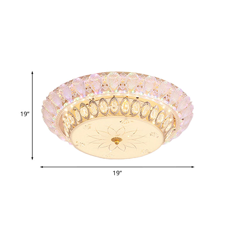 Crystal-Embedded LED Flush Mount Ceiling Light in Gold - Classic Bowl Design