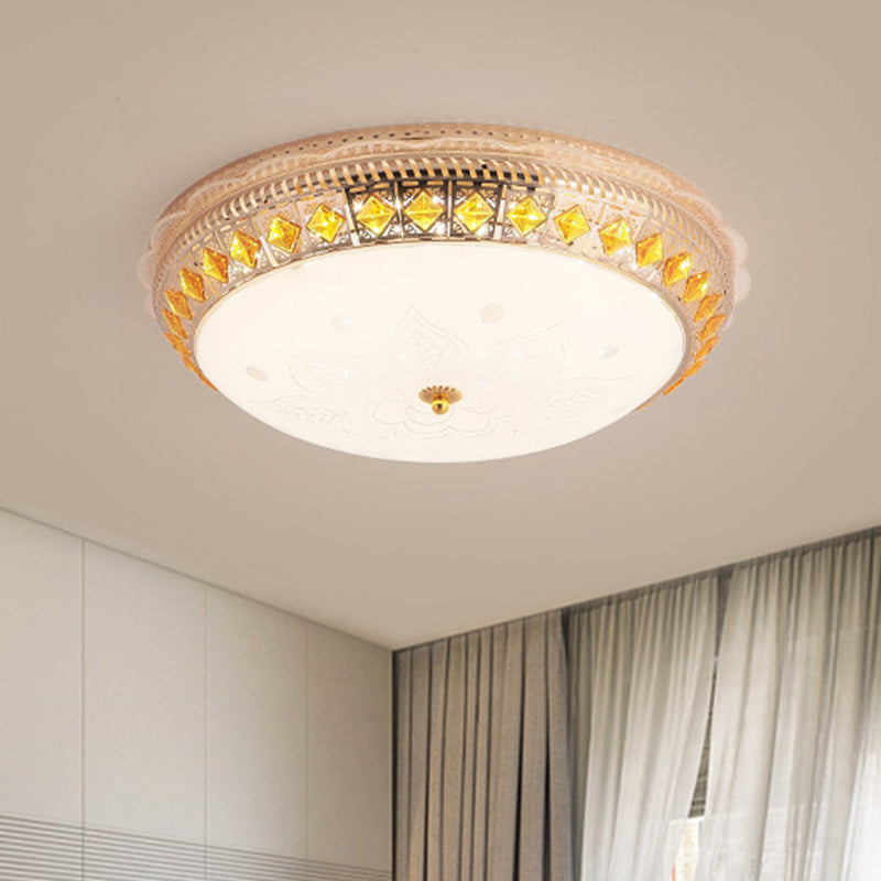 Crystal-Embedded LED Flush Mount Ceiling Light in Gold - Classic Bowl Design