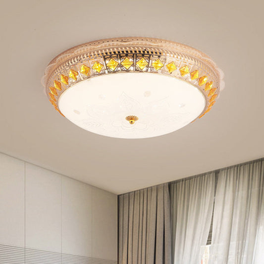 Crystal-Embedded LED Flush Mount Ceiling Light in Gold - Classic Bowl Design