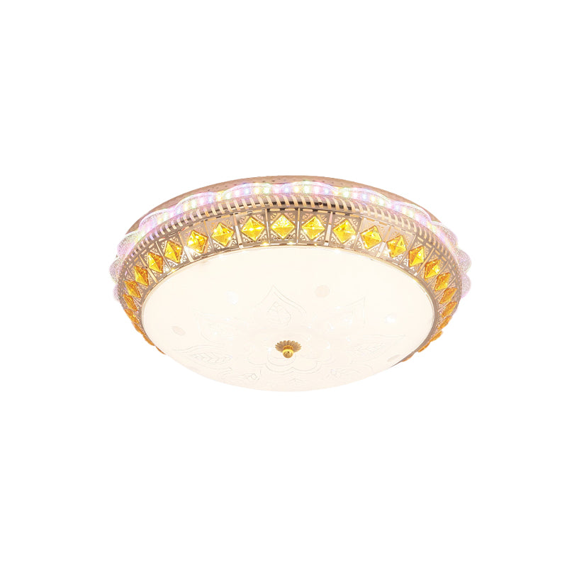 Crystal-Embedded LED Flush Mount Ceiling Light in Gold - Classic Bowl Design