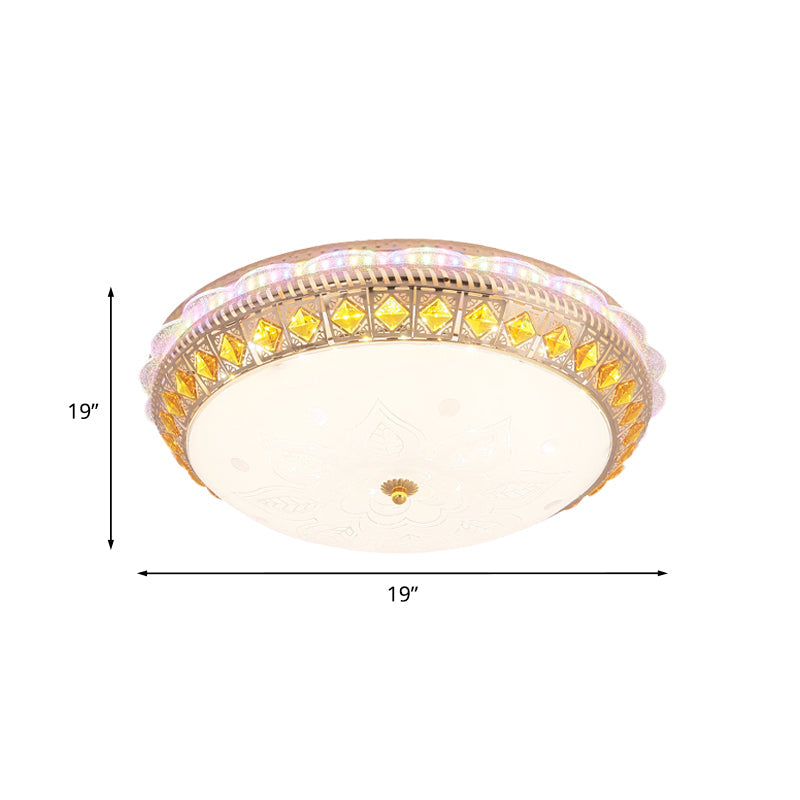 Crystal-Embedded LED Flush Mount Ceiling Light in Gold - Classic Bowl Design