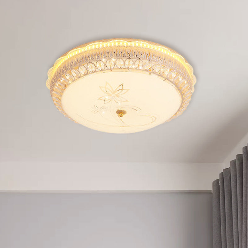Crystal-Embedded LED Flush Mount Ceiling Light in Gold - Classic Bowl Design