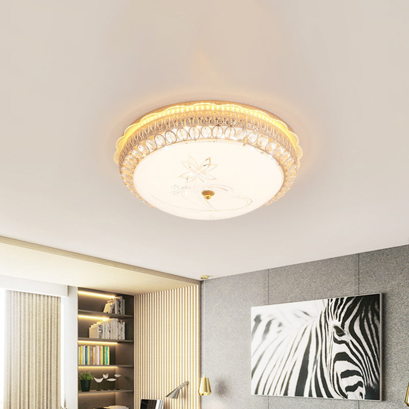 Crystal-Embedded LED Flush Mount Ceiling Light in Gold - Classic Bowl Design