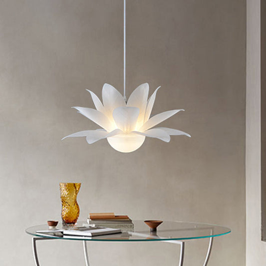 Modern White Lotus Chandelier with Acrylic Panel Shade