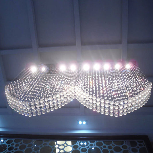 Double Heart Crystal Chandelier - Modern Satin Nickel Flush Mount with 5 Lights