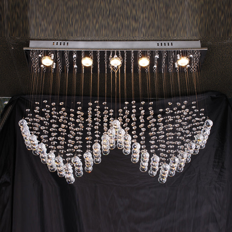 Double Heart Crystal Chandelier - Modern Satin Nickel Flush Mount With 5 Lights