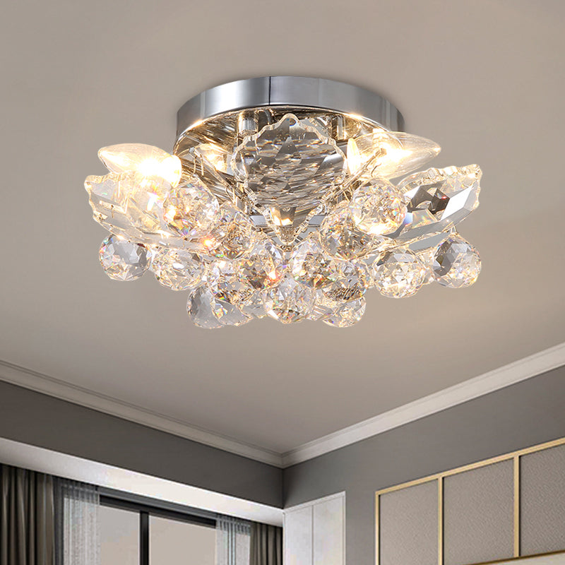 Rustic Chrome/Gold Crystal Ball Ceiling Light Fixture with Beaded Flush Mount - Perfect for Living Room