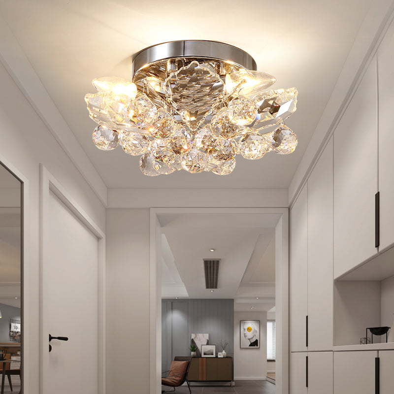 Rustic Chrome/Gold Crystal Ball Ceiling Light Fixture with Beaded Flush Mount - Perfect for Living Room