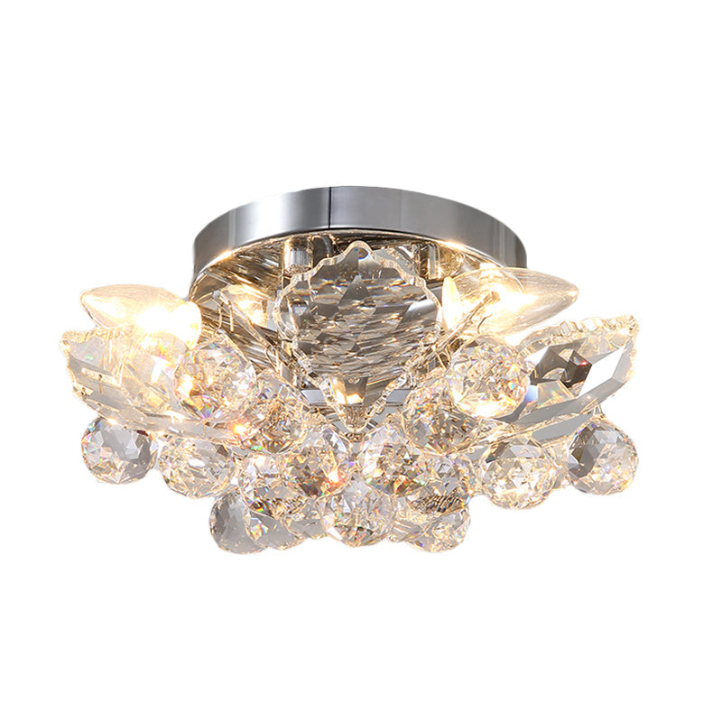 Rustic Chrome/Gold Crystal Ball Ceiling Light Fixture with Beaded Flush Mount - Perfect for Living Room