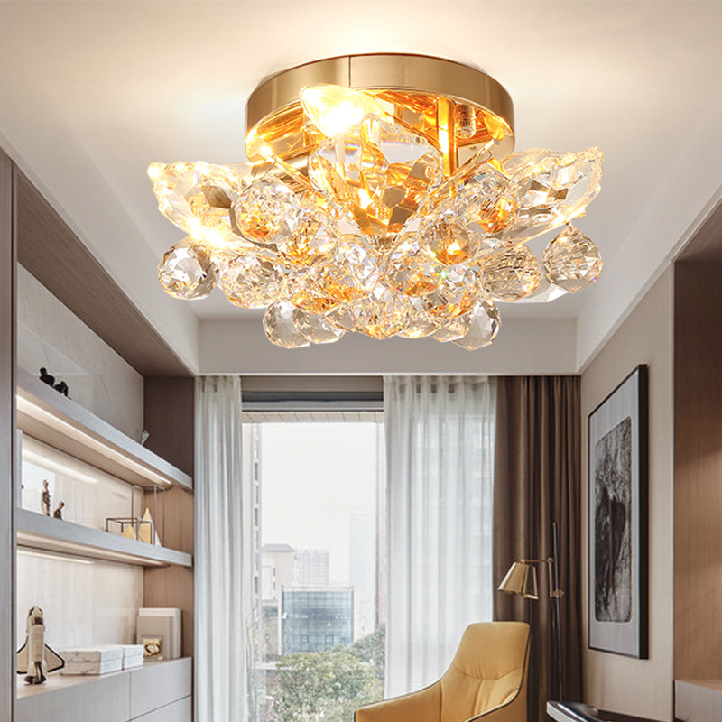 Rustic Chrome/Gold Crystal Ball Ceiling Light Fixture with Beaded Flush Mount - Perfect for Living Room