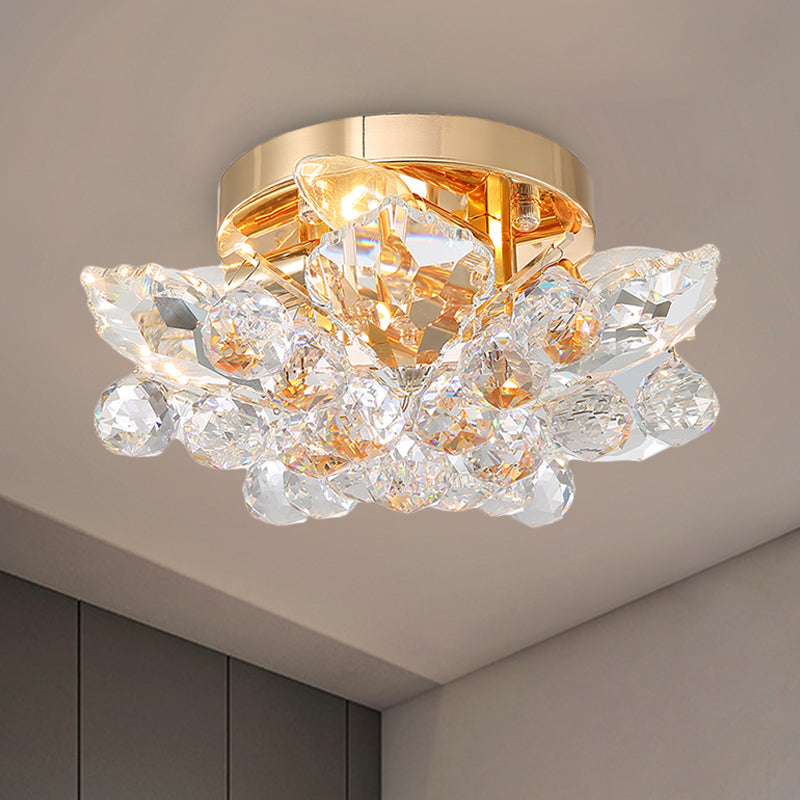 Rustic Chrome/Gold Crystal Ball Ceiling Light Fixture with Beaded Flush Mount - Perfect for Living Room