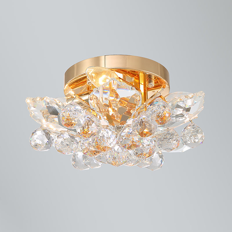 Rustic Chrome/Gold Crystal Ball Ceiling Light Fixture with Beaded Flush Mount - Perfect for Living Room