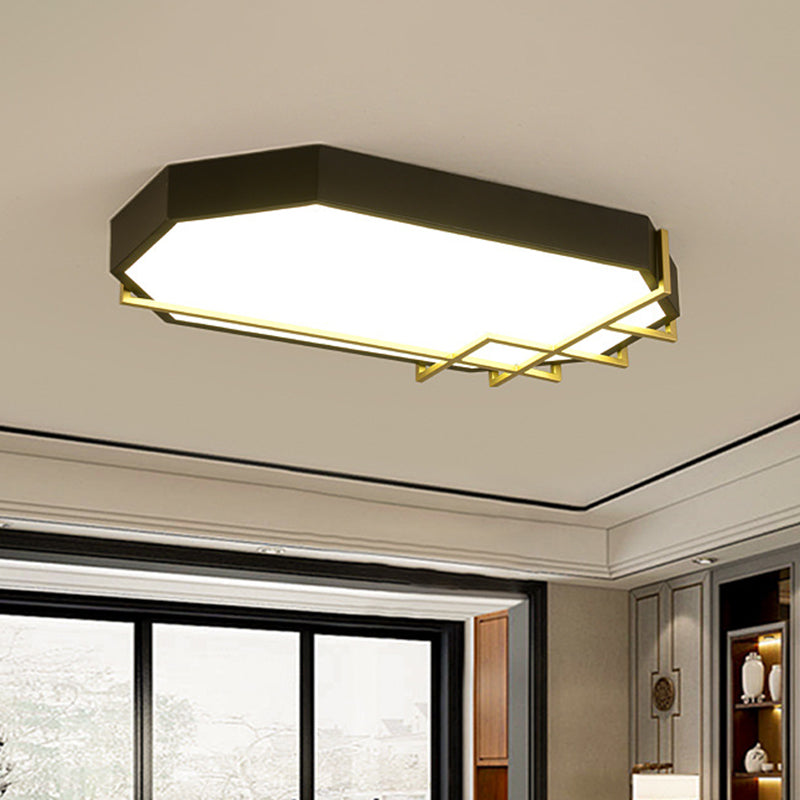 Geometric Black-Gold Ceiling Light: Modern LED Metal Flushmount Lamp (23.5"/31.5" Long)
