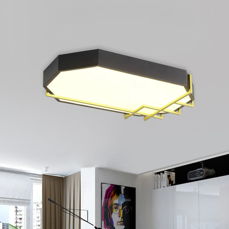 Geometric Black-Gold Ceiling Light: Modern LED Metal Flushmount Lamp (23.5"/31.5" Long)