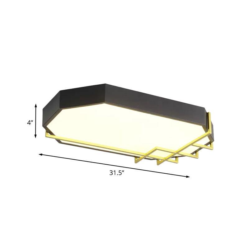 Geometric Black-Gold Ceiling Light: Modern LED Metal Flushmount Lamp (23.5"/31.5" Long)