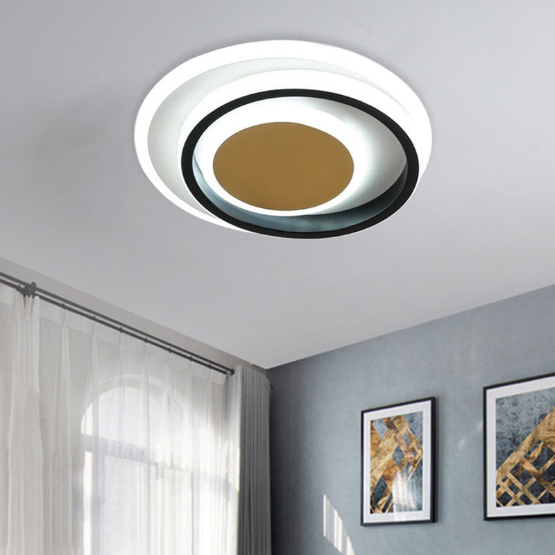 Modern LED Flushmount Lighting in White and Black Acrylic - Square/Round Design