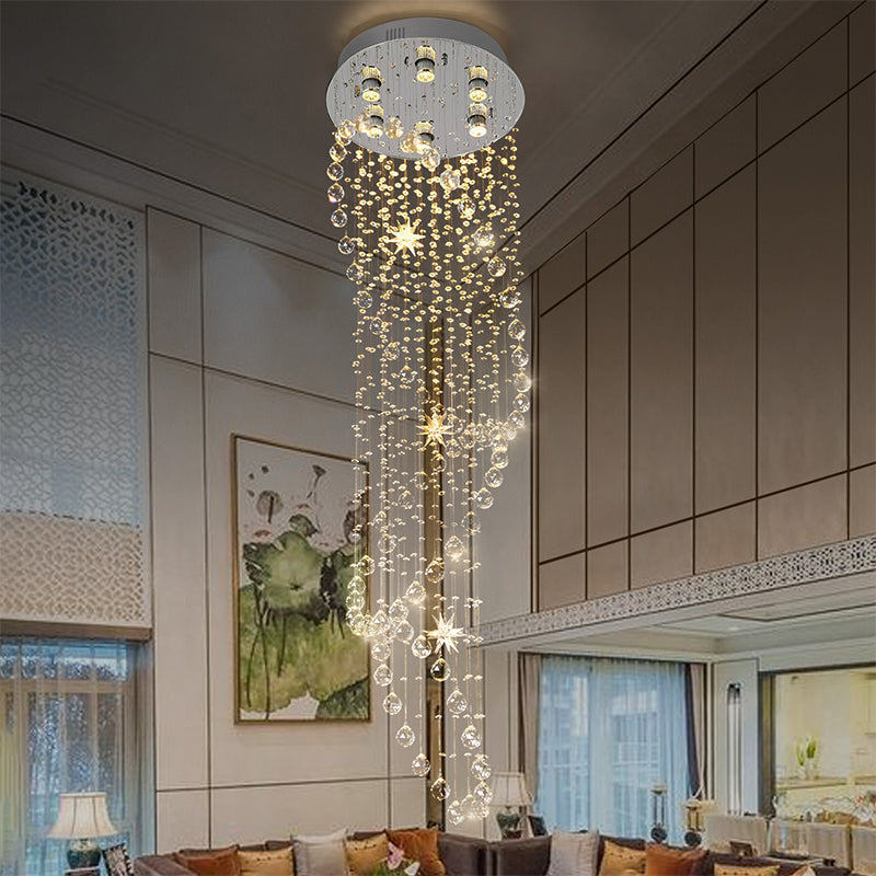 Modern Chrome Crystal Orb Flush Mount Fixture with Waterfall Design and 6 Lights