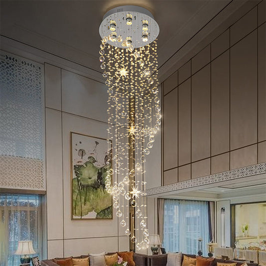 Modern Chrome Crystal Orb Flush Mount Fixture with Waterfall Design and 6 Lights