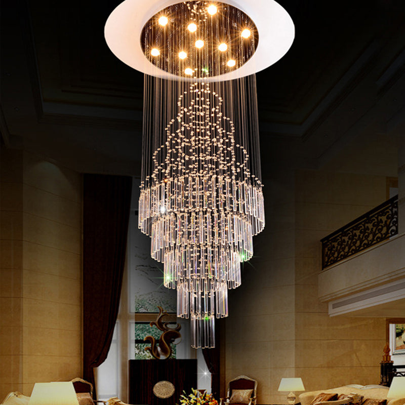 Modern Chrome Crystal Tube Ceiling Mounted LED Light- 4-Light Tiered Flushmount for Stairway