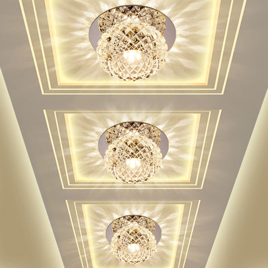 Modern Chrome LED Crystal Flushmount Light Fixture for Corridors