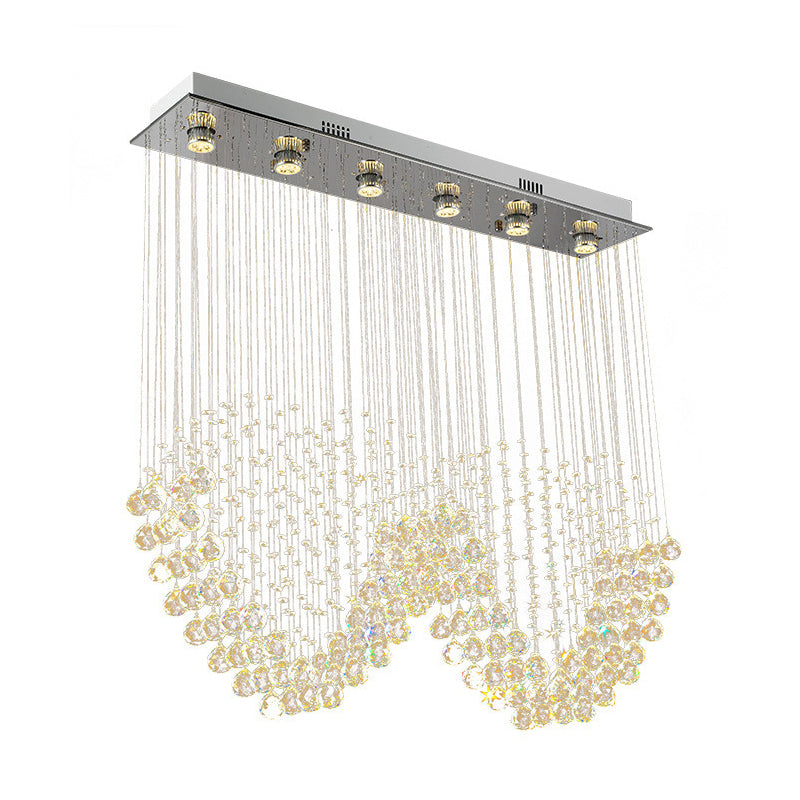 Heart-Shaped Crystal Orb LED Flush Mount Lamp in Chrome - Modern Restaurant Lighting