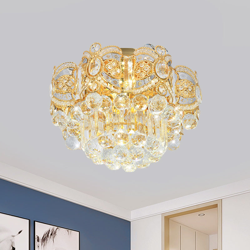 Contemporary Gold LED Crystal Ball Ceiling Flush Mount Light - 16"/23.5" Width